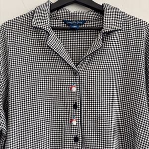 Vintage Charter Club Snowman Holiday Pajama Top Black and White Gingham Size L
